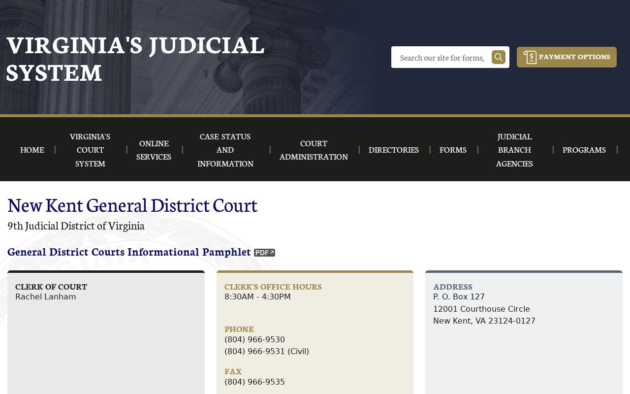 New Kent County criminal docket schedule for General District Court