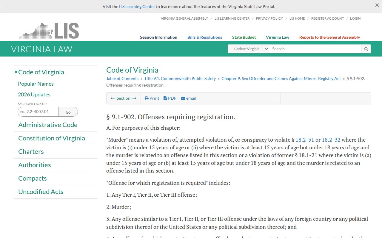 Virginia tier statute for New Kent County sex offender registry records